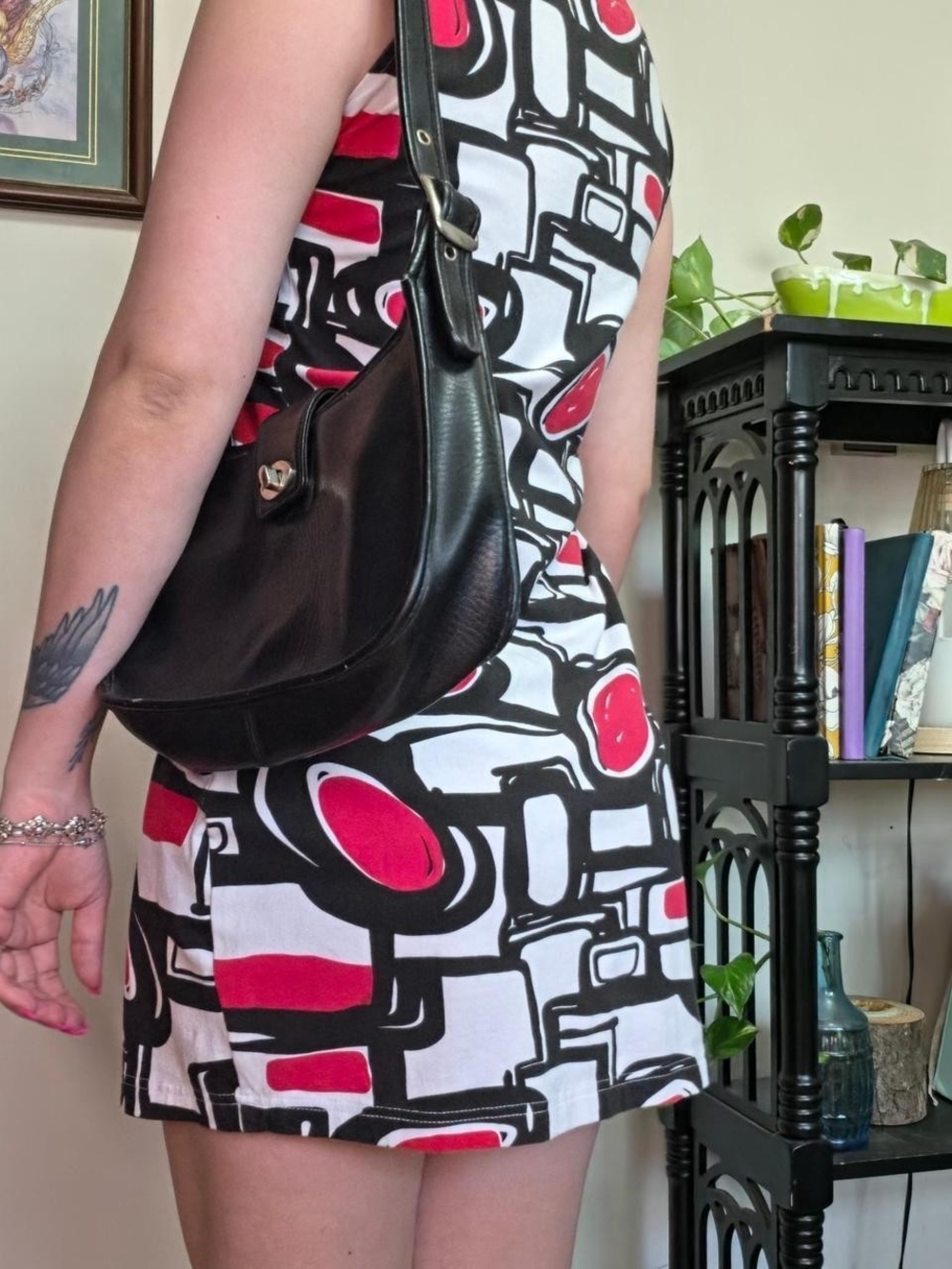 Vintage Geometric Print Dress White & Red Size S - Picture 2 of 6